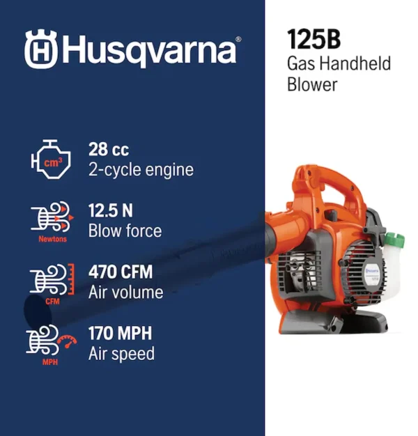 Husqvarna Blower 125B Hand Held 1.1hp 170mph 470cfm - Image 2
